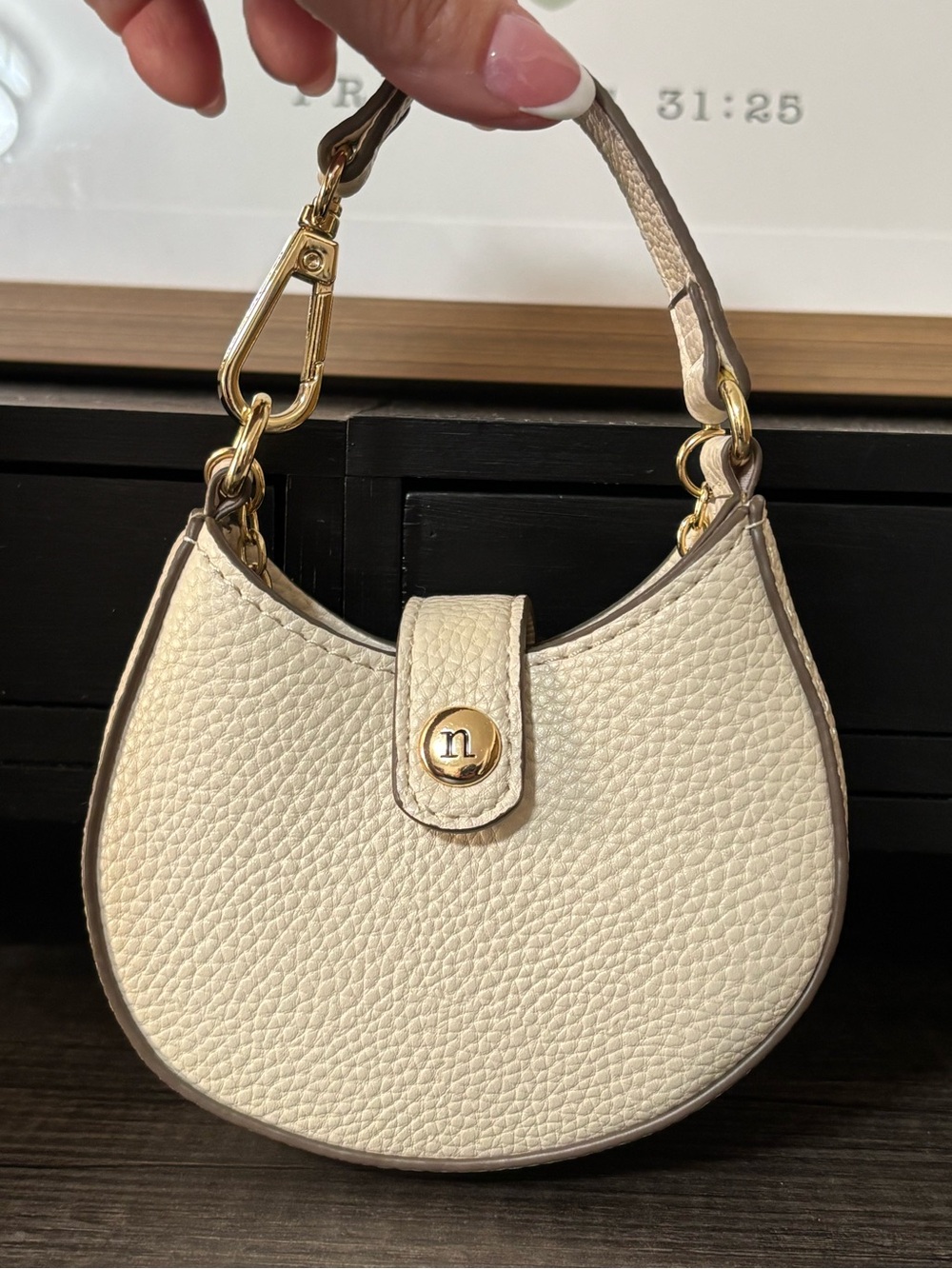 NWOT Cream Pebble Leather Crescent Mini Bag with Gold Chain